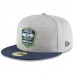 Men's Seattle Seahawks New Era Heather Gray/Navy 2018 NFL Sideline Road Official 59FIFTY Fitted Hat 3058387